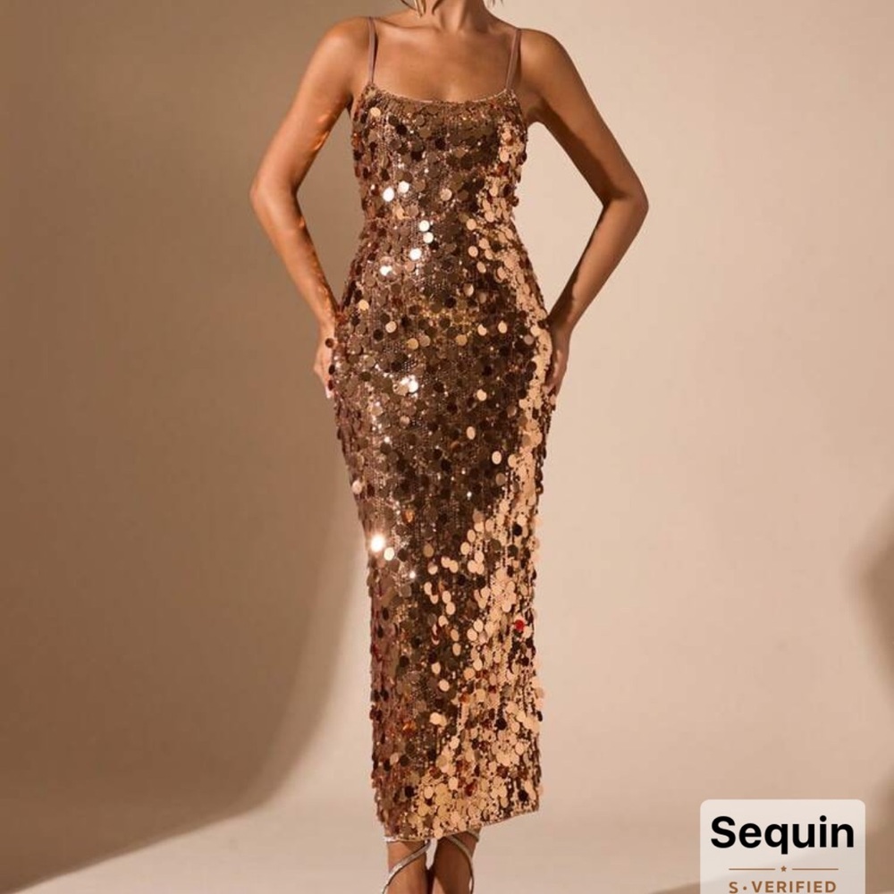 SHEIN Rose Gold Sequin Bodycon Slip Dress